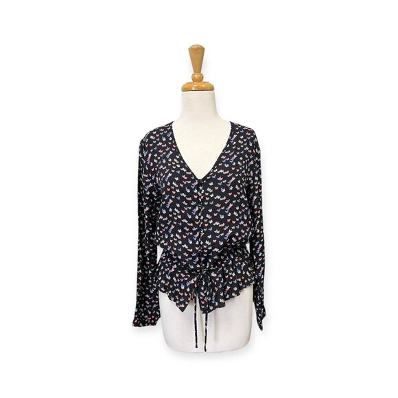 Rails Beaux Mariposa Top Size S Small Black Blouse Butterfly Print - Picture 1 of 8